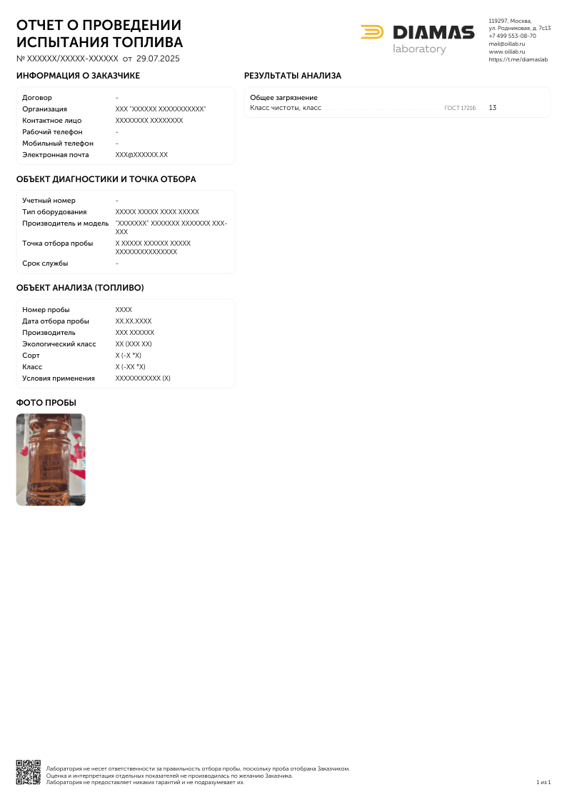 Пример отчета отдельных показателей