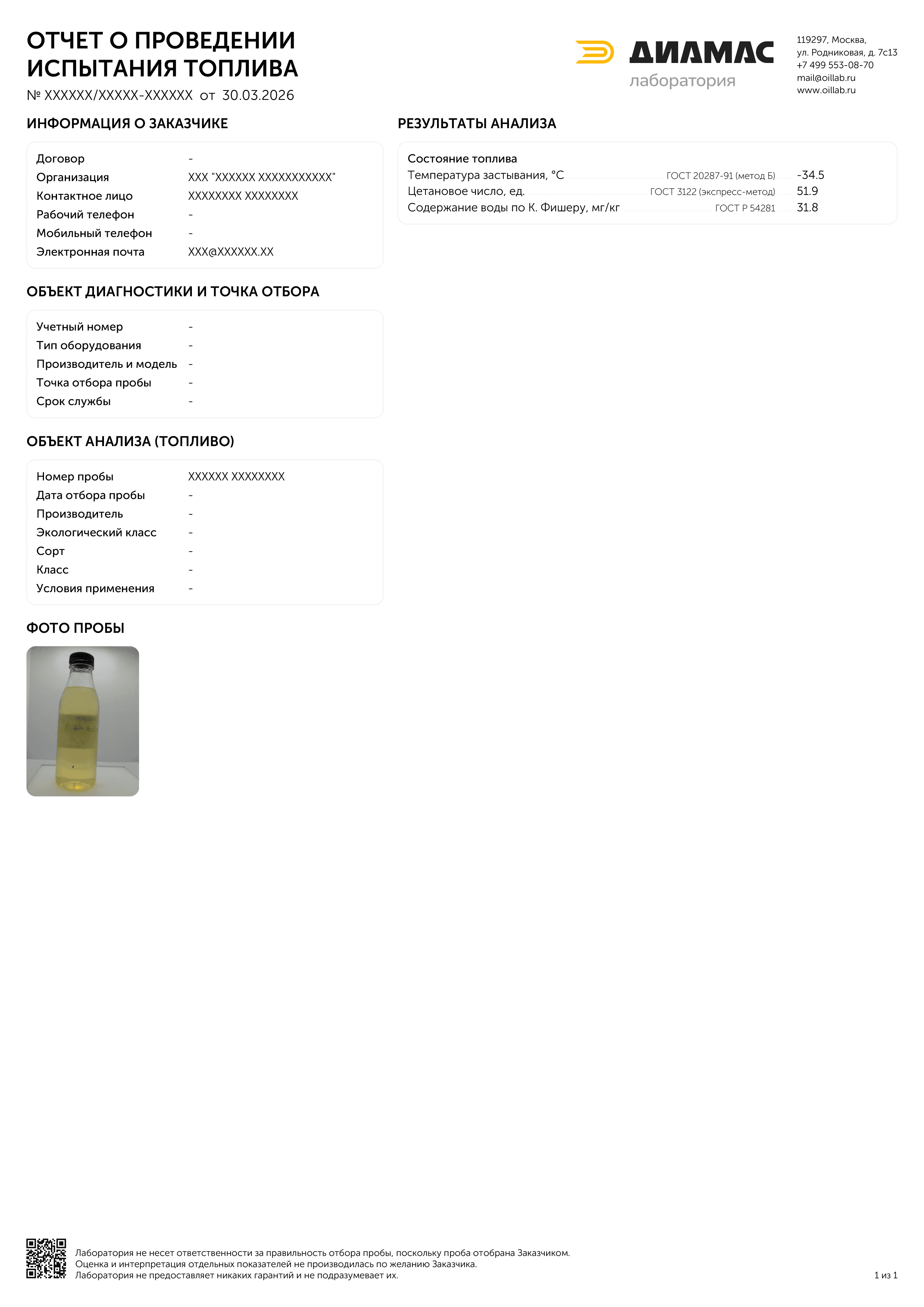 Пример отчета отдельных показателей