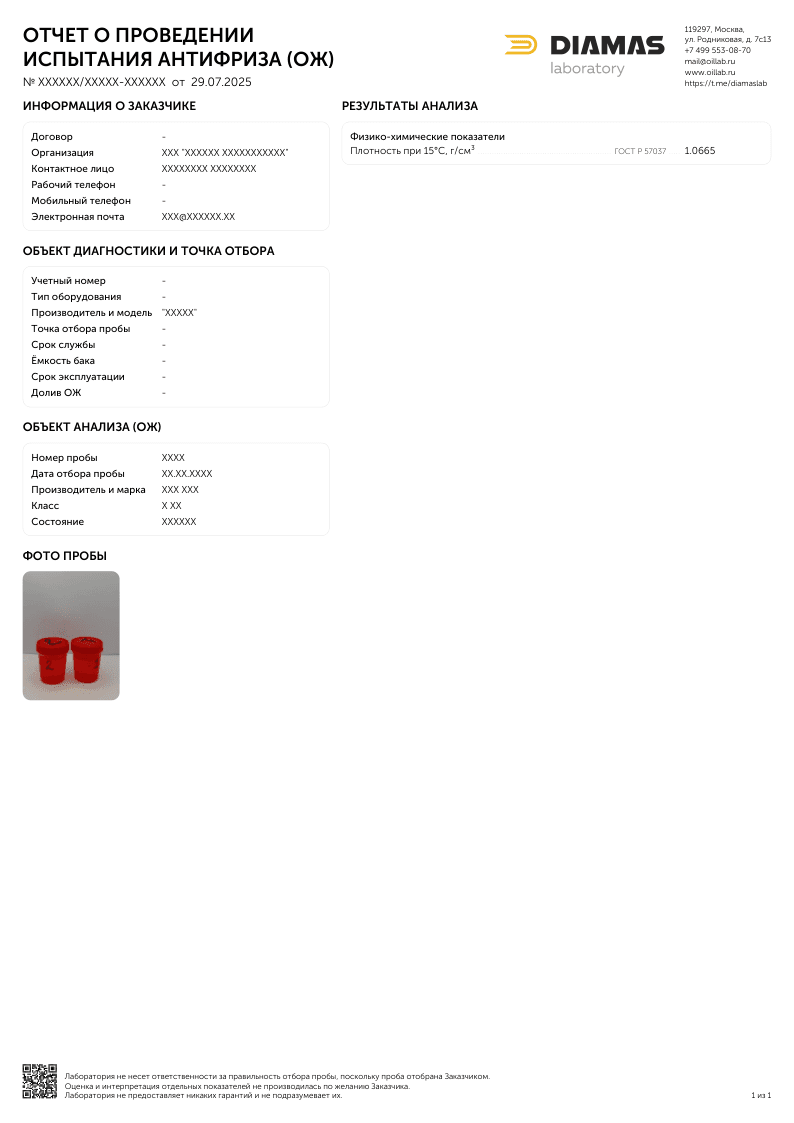 Пример отчета отдельных показателей