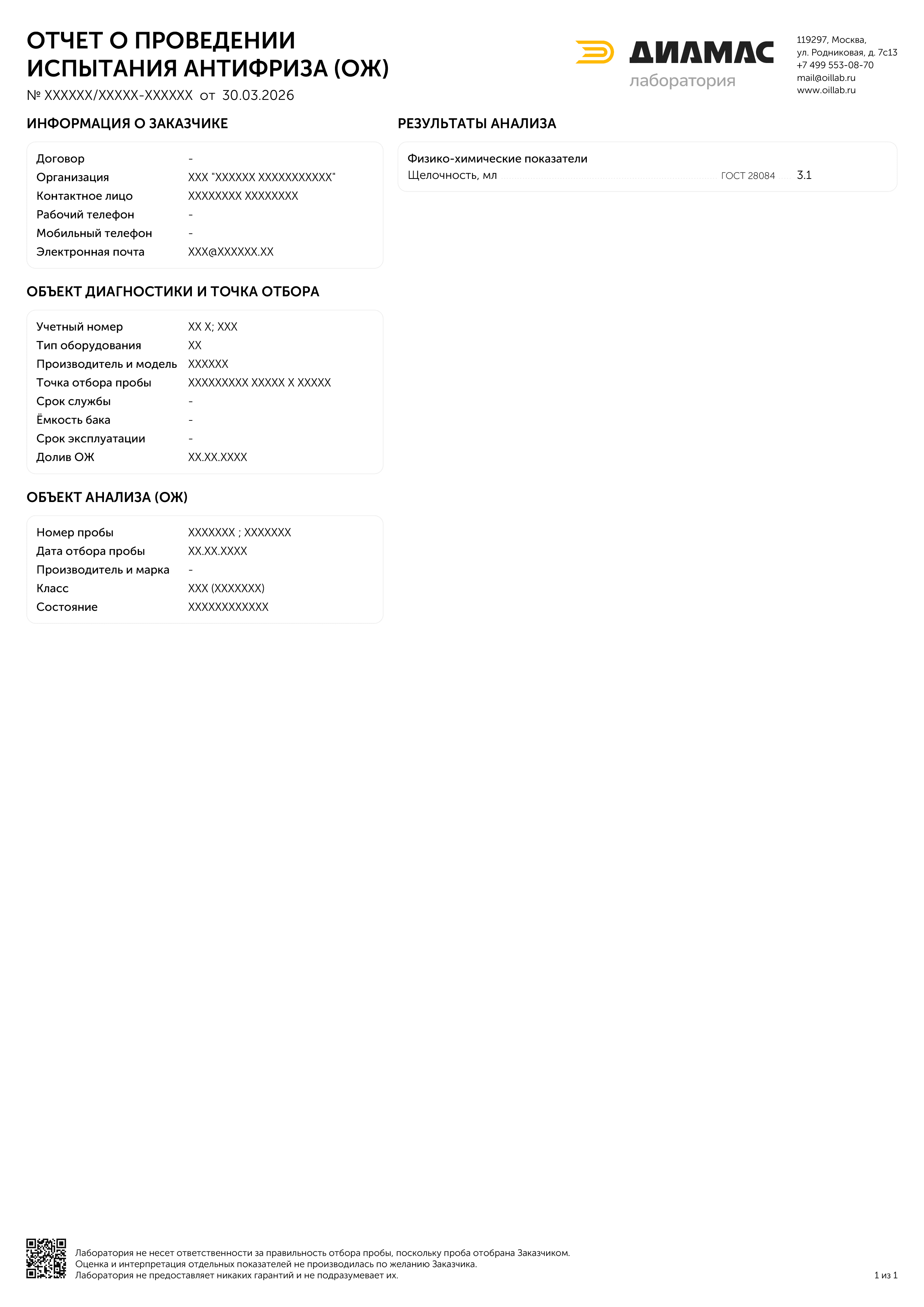 Пример отчета отдельных показателей