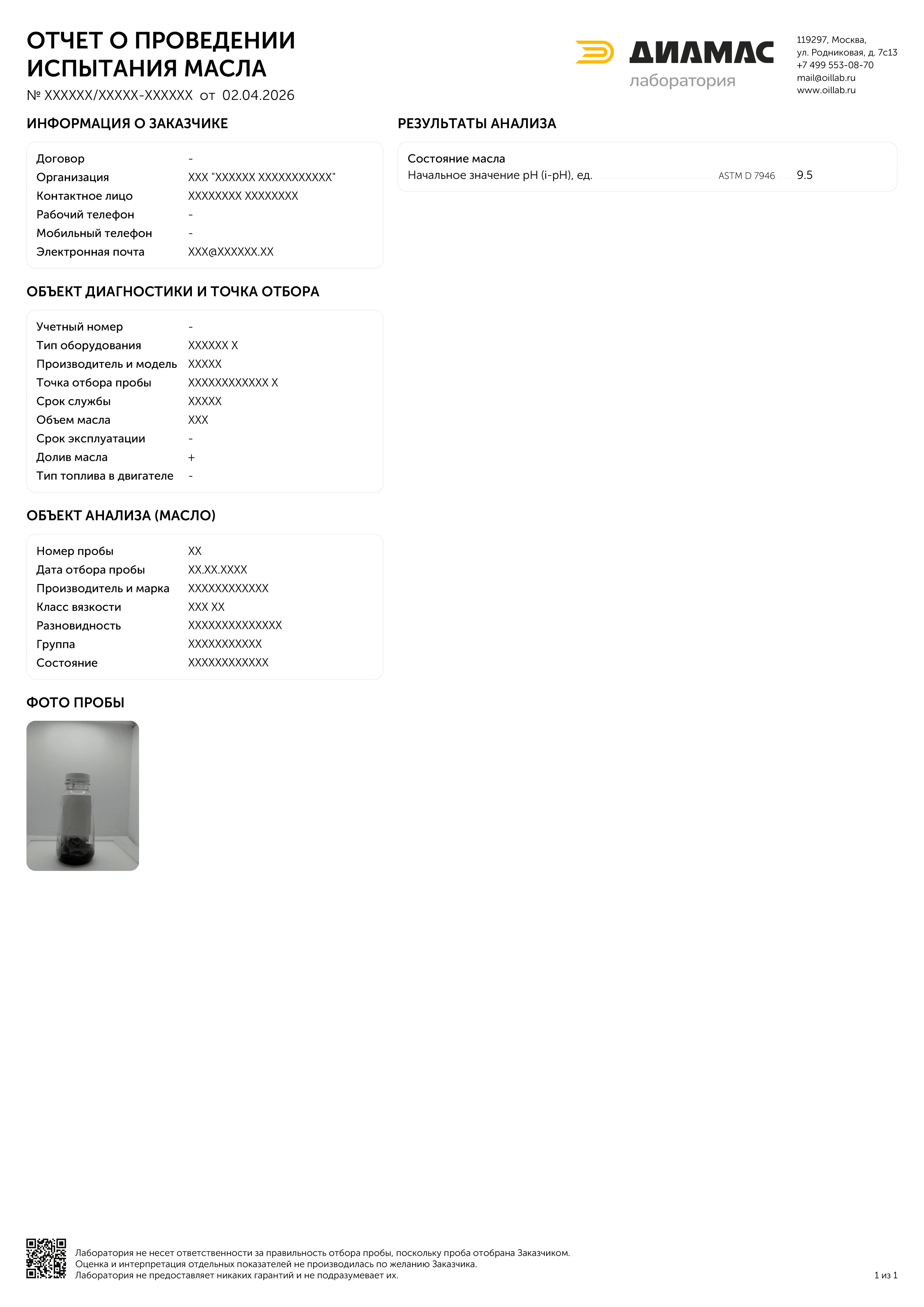 Пример отчета отдельных показателей